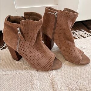 Brown suede open toe bootie